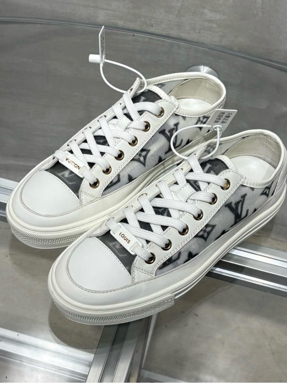 Louis Vuitton White and Gray Monogram Low-Top Sneakers